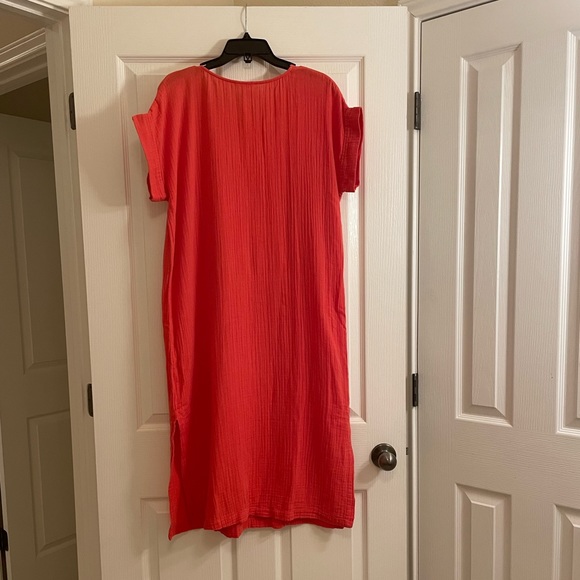 EILEEN FISHER Organic Cotton Gauze V-Neck Dress in Orange - Picture 7 of 8